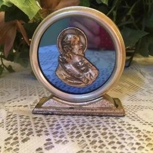 Vintage Cobalt Silver Sacred Heart Jesus